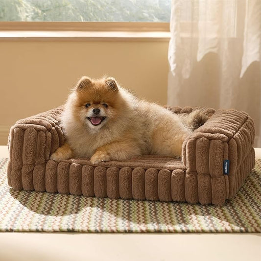 Bedsure Orthopedic Dog Bed for Small Dogs, Waterproof Memory Foam Small Pet Beds with Sides, Non-Slip Bottom and Egg-Crate Foam Medium Dog Couch Sofa with Washable Removable Corduroy Cover, Brown
