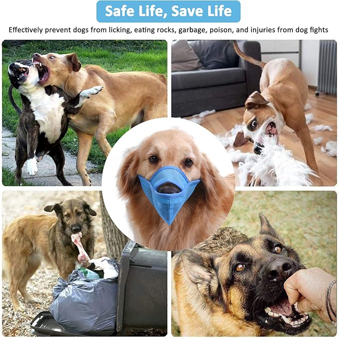 Crazy Felix Nylon Dog Muzzle for Small Medium Large Dogs Dachshund Beagle Poodle Labrador, Air Mesh Breathable and Drinkable Pet Mouth Guard for Anti-Biting Chewing Scavenging(S, Blue)