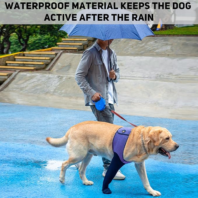 COODEO Dog Socks to Prevent Licking Paws, Healing Boots & Paw Protectors with Non-Slip Bottoms for Wound Protection, Waterproof Sleeve Shoes for Licking（Purple，M_Right