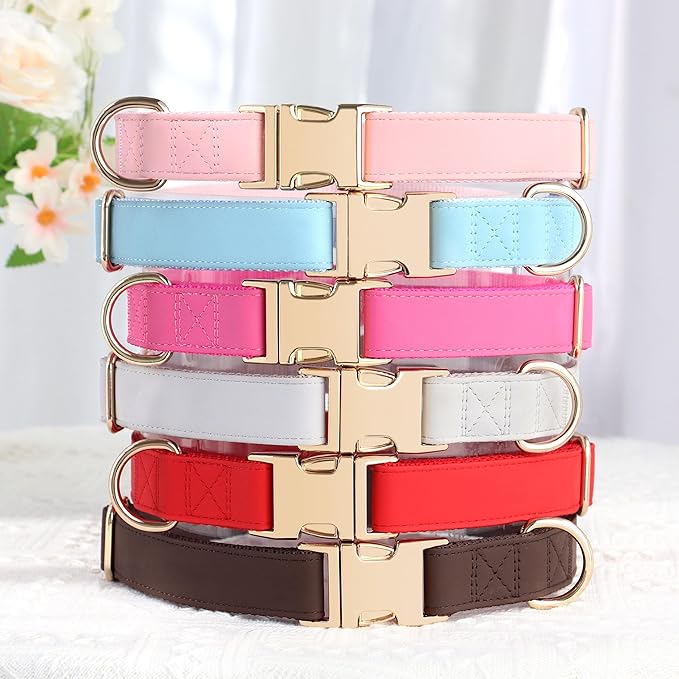 PET ARTIST Soft PU Leather Dog Collar, Bright & Stylish Hot Pink Dog Collar Girl with Quick Release Rose Metal Buckle, Nylon Padded Durable Pet Collars Adjustable for Small Dogs, Neck Fit 9-14"