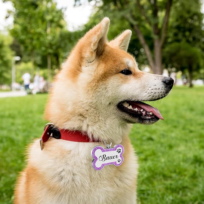 Dog Tags Personalized for Pets Dog Name Tags Personalized Dog Tag Engraved with Any Name & Text Custom Dog ID Tags Glitter Bone ID Tag for Puppy Cat (Pink S, Bone)
