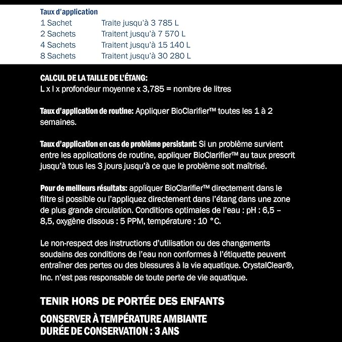 CrystalClear BioClarifier Small Pond & Water Garden Clarifier & Cleaner, Cloudy Water Beneficial Microbe Treatment, Fish, Plant & Pet Safe, 24 Packets