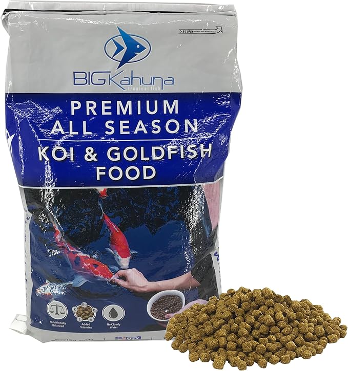 BIG Kahuna Koi Fish Food- 20lbs Koi Food – Made in The USA - Food Floating Pellets – 3/16" - 1/4" Pellet Size – 32% Protein Fish Food – Rich in Nutrients