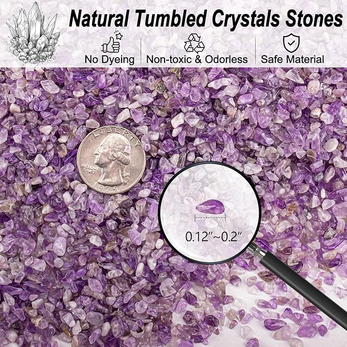 Amethyst Crushed Stone Natural Tumbled Healing Crystal Chips Bulk, 0.88 Lb Crushed Crystal Quartz Irregular Shaped for Decorative Fish Tank Vase Fillers Aquarium Gravel Rocks