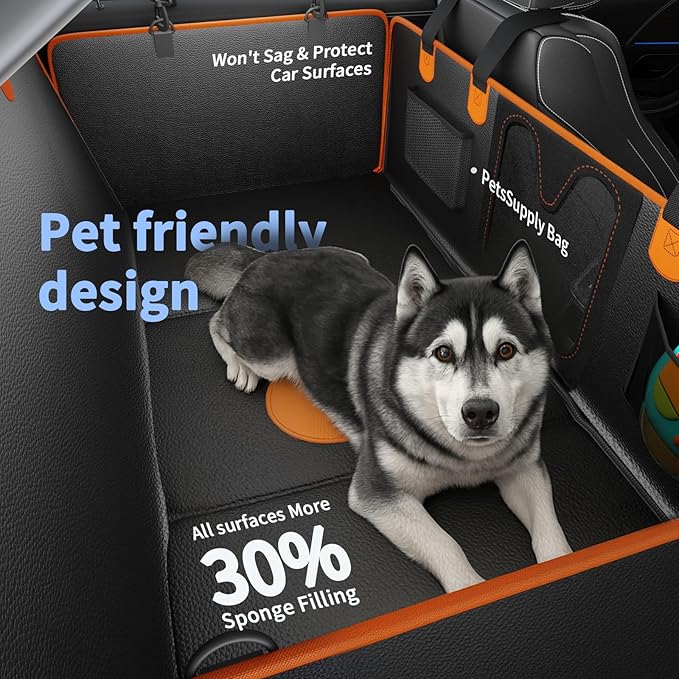 Back Seat Cover for Dogs,Upgraded PU Leather Dog Car Cover for Back Seat with Hard Bottom Holds 400lbs,Waterproof Seat Protector Dog Hammock for Car, Universal Fits SUV Small Truck