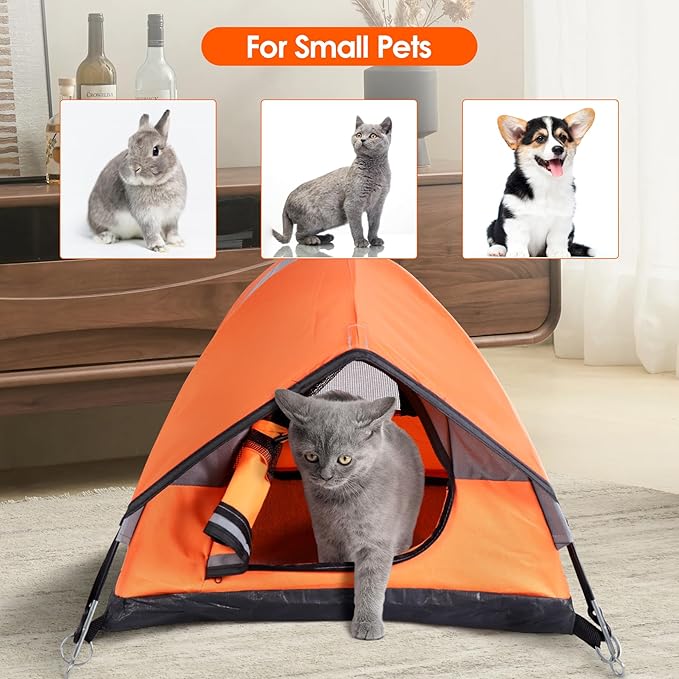 Cat Camping Tent, Cat Tent Bed, Pet Tent for Indoor Cat and Small Dog, Mini Tent (Orange, 21 x 21 x 14 Inches)