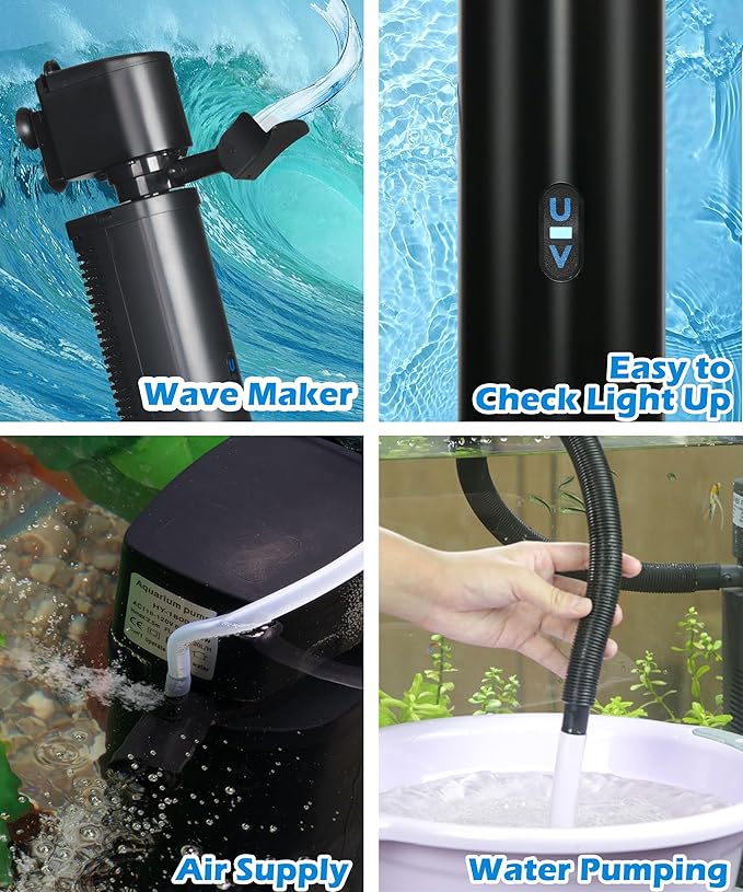 Aquarium Filter U-Very Suitable for 40-150 Gallon Tank, 400GPH Fish Tank Filters for Green Control, Internal Submersible Pump for Turtle Tank, Small Pond, Pool Filter, Cold Plunge Ice Bath Hot Tub