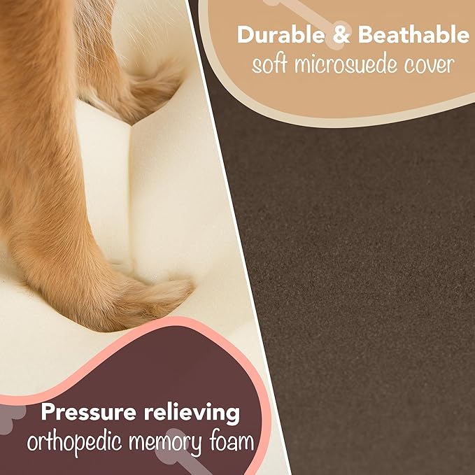 Chester Large Dog Bed - Orthopedic Memory Foam Mattress, Calming Couch, Wall Rim Pillow, Water Resistant, Washable Cover, Non-Slip, Cocoa Brown