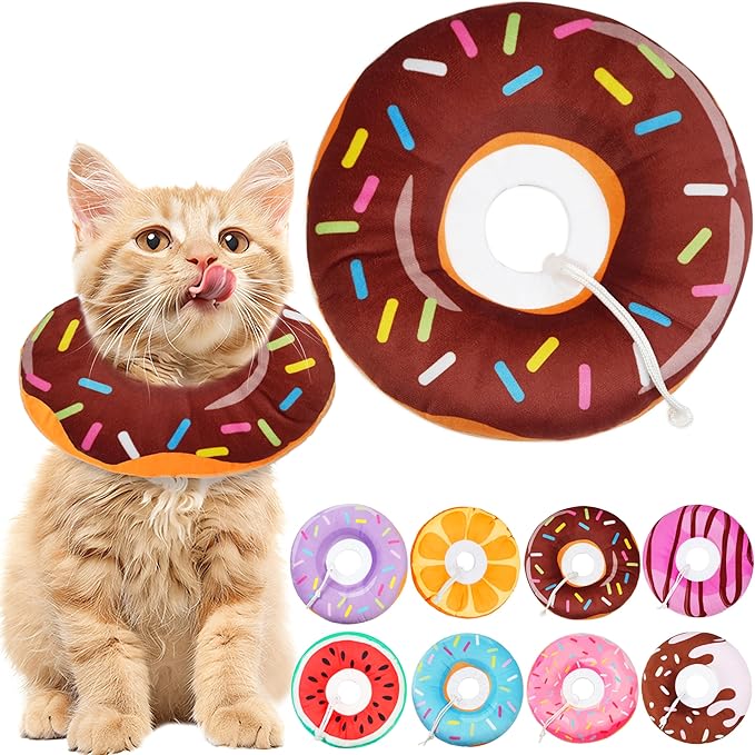 Cat Cone Collar Soft, Cat Recovery Collar for Wound Healing Cute Cat Donut Adjustable Cat Cones to Stop Licking Comfortable Lightweight Neck Elizabethan Collars for Cats Kittens After Surgery