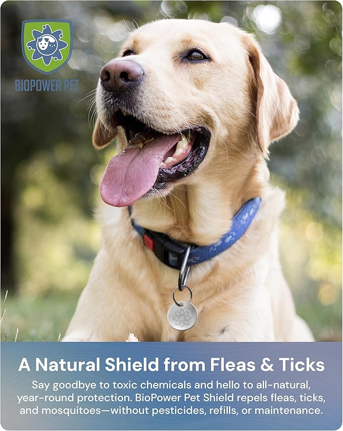 Natural Flea & Tick Repellent Collar Tag for Dogs & Cats – BioPower Pet Shield – Safe for Pets When Used as Directed – Lasts 1 Full Year - Small Tag (<10 Lbs)