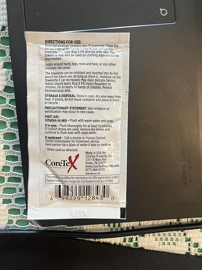 CoreTex Bug X FR DEET-Free Insect Repellent Wipes - Pack of 25 Single-Use, Naturally Derived Geranium Oil Bug Wipes - Protects Against Flies, Fleas & Mosquitoes - Travel Mosquito Repellent Towelettes