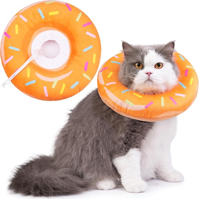 Cat Cone Collar Soft, Cat Recovery Collar for Wound Healing Cute Donut Adjustable Kitten Cones to Stop Licking Comfortable Lightweight Neck Elizabethan Collars for Kittens After Surgery