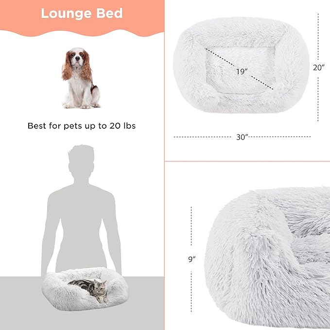 Best Friends by Sheri Shag Lounge Bed Calming Faux Fur Dog Bed, Frost, Medium, 30" x 20"