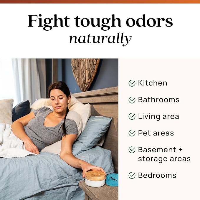 Azuna Air Freshener & Odor Eliminator for Strong Odor | 4 Room Kit Includes (4) Empty Luxe Glass Jars & 24oz Gel Refill with Tea Tree Essential Oil | Sandalwood Scent | Last 60-90 Days