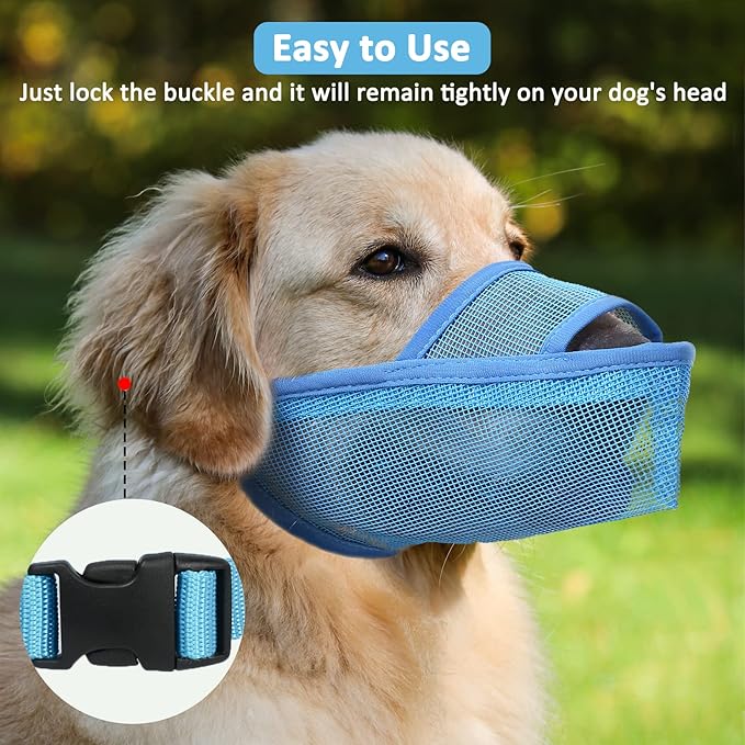 Crazy Felix Nylon Dog Muzzle for Small Medium Large Dogs Poodle Labrador Golden Retriever Doberman, Air Mesh Breathable and Drinkable Pet Mouth Guard for Anti-Biting Chewing Scavenging(XL, Blue)