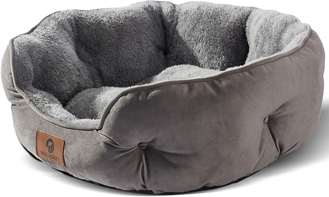 Asvin Medium Dog Bed for Medium Dogs, Cat Beds for Indoor Cats, Pet Bed for Puppy and Kitty, Extra Soft & Machine Washable with Anti-Slip & Water-Resistant Oxford Bottom, Grey, 25 inches
