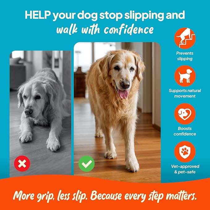 Anti-Slip Paw Grips – Non-Slip Dog Paw Traction Pads for Senior & Injured Dogs, Prevents Slipping on Hardwood & Tile Floors, Strong Adhesive, 24 Pcs (Sizes S-XXL)