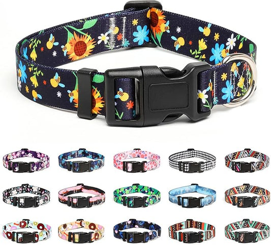 Mercano Adjustable Dog Collar - Special Design Patterns, Soft Nylon Comfortable Durable Pet Collar for Small Medium Large Dogs (S, Sunflower)