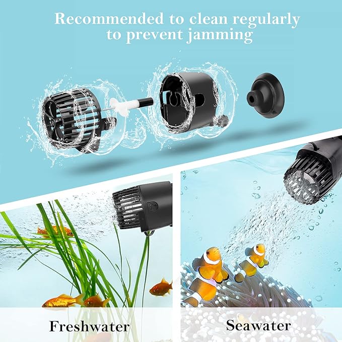 AQQA Aquarium Wave Maker,3W/5W/10W/15W Suction Cup Fish Tank Single Powerhead Pump，110V/60Hz Ultra Quiet Submersible Circulation Pump,360°Adjustable For Freshwater Saltwater Black