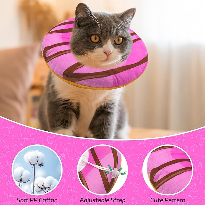 Cat Cone Collar Soft, Adjustable Cat Recovery Collars Kitten Cones to Stop Licking, Cute Donut E Collar After Surgery, Anti-Lick Wound Healing Elizabethan Collar for Kittens (Pink, Medium)