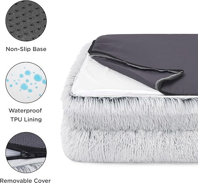 Bedsure Orthopedic Dog Beds for Small Dogs - Washable Small Dog Cat Bed Waterproof, Comfort Pet Couch Sofa with Washable Removable Cover, Pets Bed with Nonskid Bottom, Long Faux Fur-Misty Grey, 24"