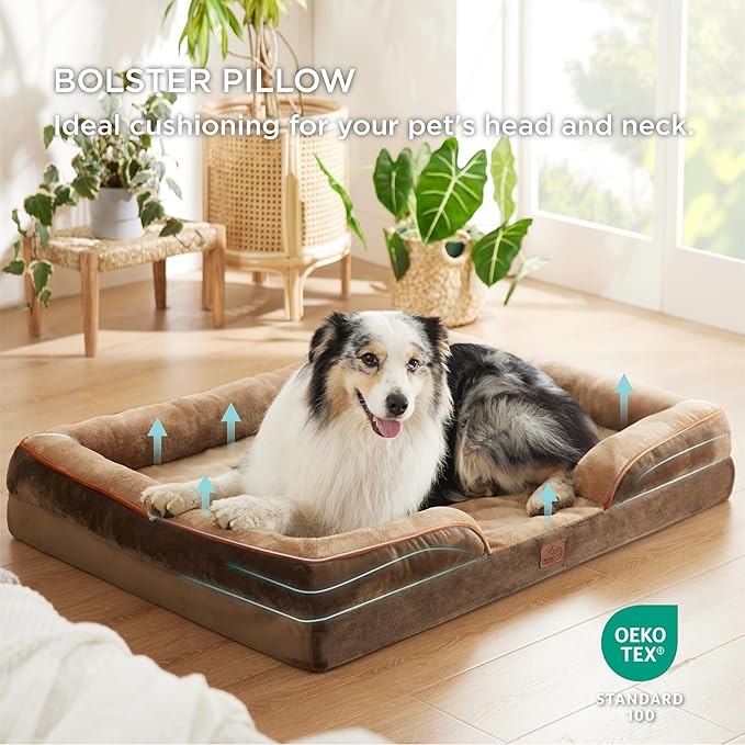 Bedsure XL Plus Orthopedic Dog Bed for Extra Large Dogs - Washable XLarge Dog Cat Bed Waterproof, Comfort Dogs Couch Sofa with Washable Removable Cover, Pet Bed with Nonskid Bottom, Brown, 48"