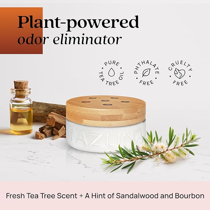 Azuna All-Natural Odor Remover Gel Refill Pouch | Air Purifier with Tea Tree Oil | Plant-Based & Long Lasting | For Pet Odors, Smoke & Strong Odors | Sandalwood/Bourbon, 12 oz.