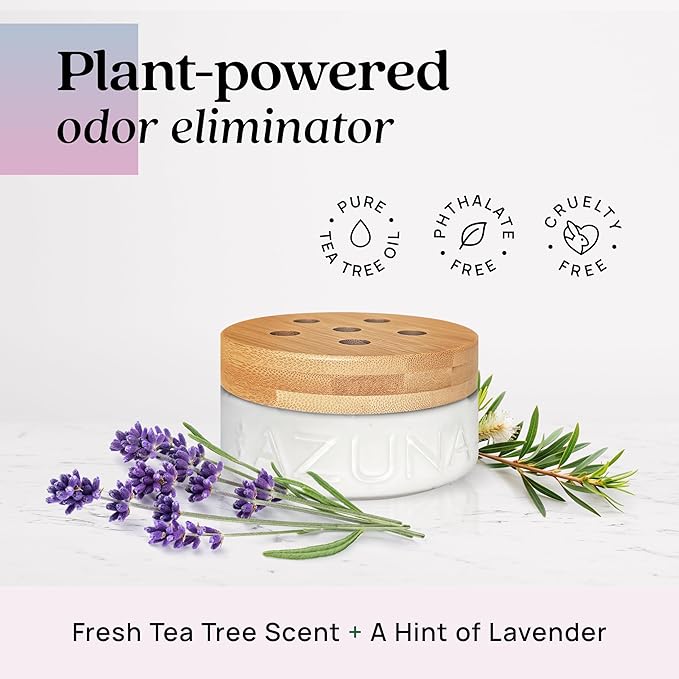 Azuna Air Freshener & Odor Eliminator for Strong Odor | 2 Room Kit Includes (2) 8 oz. Empty Luxe Glass Jars & 12 oz | Refill with Tea Tree Essential Oil Gel | Aromatherapy | Last 60-90 Days