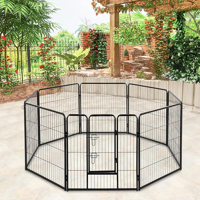 BestPet Dog Playpen Indoor 40 inch 8 Panels Metal Dog Pen Pet Dog Fence Outdoor Exercise Pen with Doors,Pet Puppy Playpen for RV Camping Yard, Black