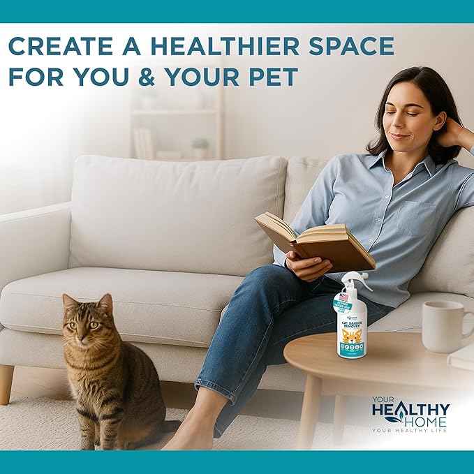 Cat Dander Remover Aloe Vera Free- Pet Dander Allergy Reducer Relief Dry Skin Spray for Cats and Humans| Cruelty-Free & Made in USA (1 Pack with Free Mitt & Ebook)