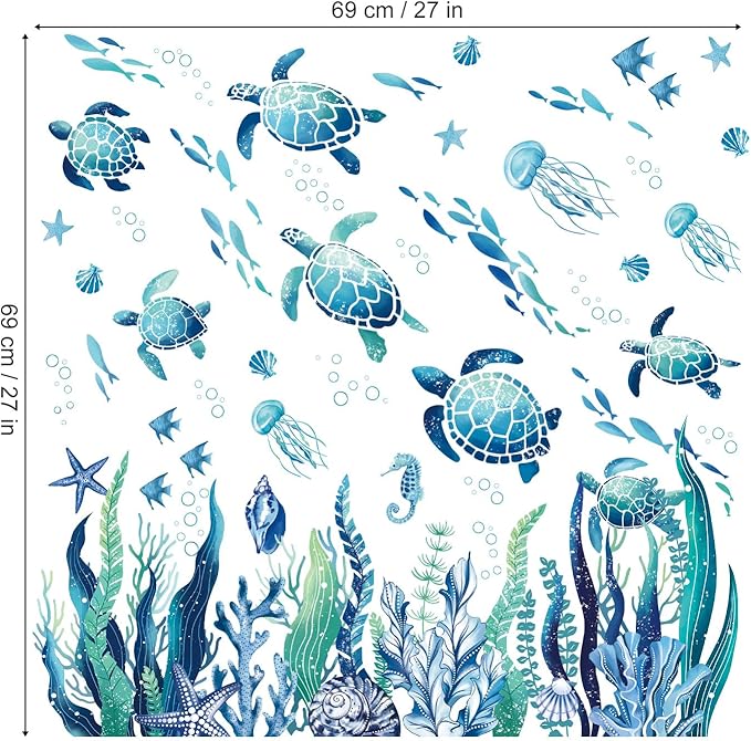 decalmile Under The Sea Seaweed Wall Decals Sea Turtle Ocean Grass Jellyfish Wall Stickers Baby Nursery Bedroom Bathroom Wall Decor