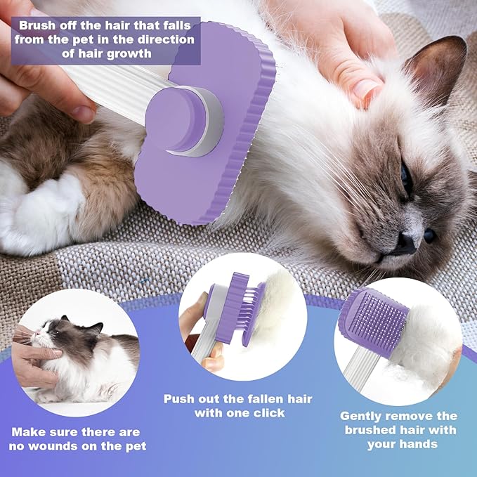 Cat brush, Cat Brush for Long or Short Haired Cats, Remove Loose Fur and Mats, Rounded Pins Reduces Painful Pulling, Not for Tangle and Curly Fur, Violet