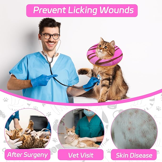 Cat Cone Collar Soft, Adjustable Cat Recovery Collars Kitten Cones to Stop Licking, Cute Donut E Collar After Surgery, Anti-Lick Wound Healing Elizabethan Collar for Kittens (Pink, Small)