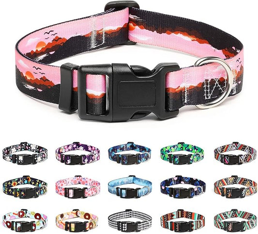 Mercano Adjustable Dog Collar - Special Design Patterns, Soft Nylon Comfortable Durable Pet Collar for Small Medium Large Dogs (S, Sunset)