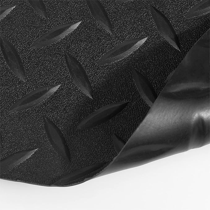 Boshen 5Ft x 12Ft Rubber Flooring Mats 1.6mm Diamond Plate Flooring Roll 60sqft Rubber Trailer Garage Floor Mats Non-Slip Floor Protector Mat for Garage Warehouse Gym Basement-Black