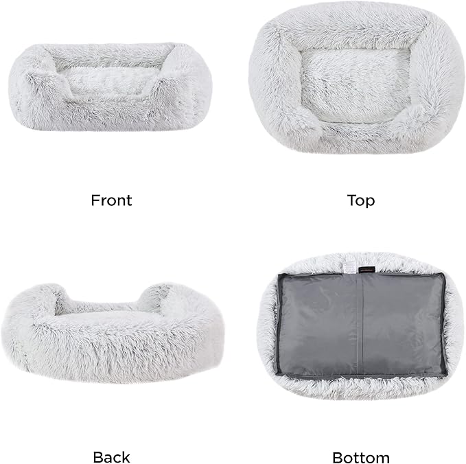 Best Friends by Sheri Shag Lounge Bed Calming Faux Fur Dog Bed, Frost, Medium, 30" x 20"