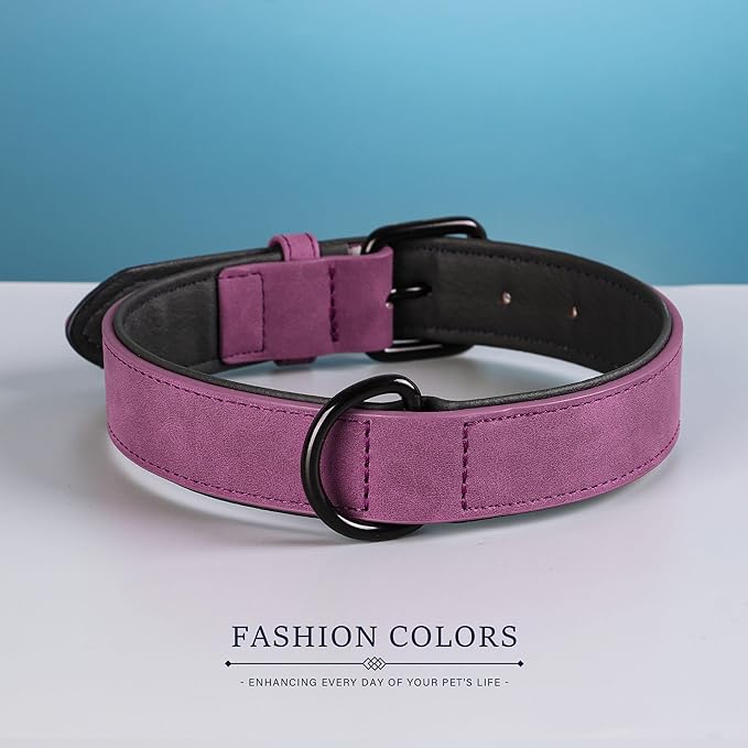 Didog Soft Padded PU Leather Dog Collar, Breathable and Adjustable Dog Collars for Medium Dogs, Comfortable for Daily Walk, Purple, L Fit Neck 13-17"(22-44 lbs)