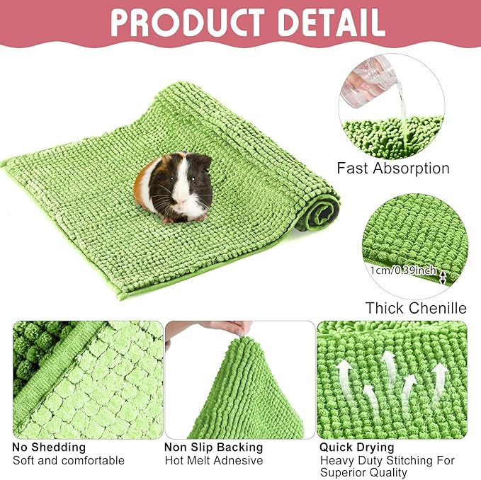 Amylove 4 Pcs Guinea Pig Cage Liner Guinea Pig Bedding Washable Fleece Pee Pads Reusable Small Animals Training Mat Small Animal Sleeping Bed for Bunny Hamster (Green Pink,16 x 24 Inch)