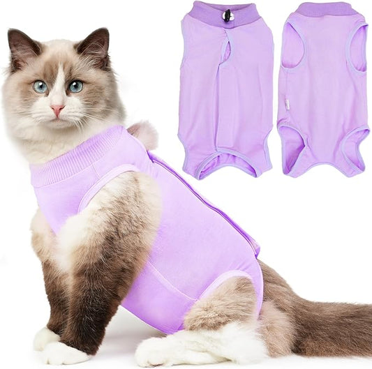 Cat Recovery Suit for Abdominal Wounds or Skin Diseases,Kitten Onesie for Cats After Surgery Wear Surgical Spay Suit for Female Cats Kitten Cone of Shame Alternative-Purple(S)