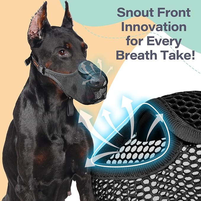 LUCKYPAW Dog Muzzle for Large Medium Small Dogs, Patented Mesh Muzzle to Prevent Biting Chewing Eating, Soft Mouth Guard with Front Opening Design for Drinking Panting(Black, M)