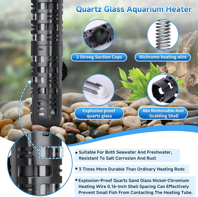Aquarium Heater Submersible Fish Tank 200W& Turtle Tank Heater with External Adjustment Controller, Included Thermometer, LED Display, Overheat Protection, Detachable Cover, for Saltwater&Freshwater