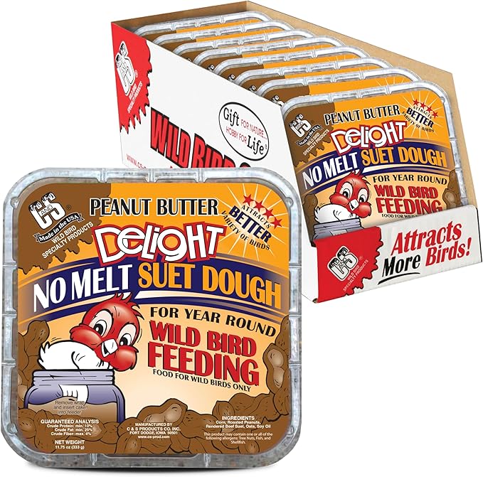 C&S Peanut Butter Delight No Melt Suet Dough, Suet Cakes for Wild Birds, 11.75 Ounces, Pack of 8