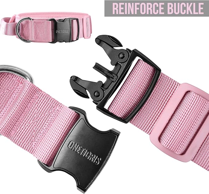OneTigris Pink Dog Harness Leash Collar Set,Adjustable Dog Vest Harness for Walking Hiking Training(Medium)