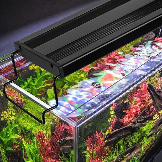 AQQA Full Spectrum Aquarium Light,Fish Tank Lights for Plant Growth Fish Viewing,3 Mode White Blue Red Green LED Beads,Timer,Adjustable Brightness,Extendable Brackets for Freshwater 18W for 18-24inch