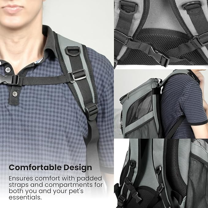 Cat Backpack Carrier, Airline Approved, Space Capsule Bubble Design, Ideal for Cats & Dogs up to 28-35 lbs, with Strong Straps, Safety Zippers, Mesh, Comfortable for Hiking & Travel (Grey)