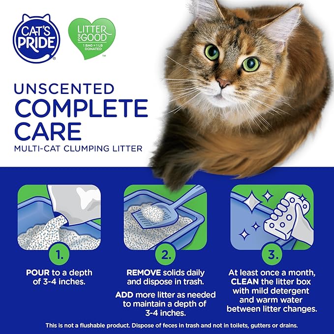 Cat's Pride Premium Lightweight Clumping Litter: Complete Care - Up to 10 Days of Powerful Odor Control - Hypoallergenic - Multi-Cat, Unscented, 18 Pounds