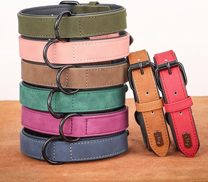 Didog Soft Padded PU Leather Dog Collar, Breathable and Adjustable Dog Collar for Large Dogs, Comfortable for Daily Walk, Dark Green, XL Fit Neck 17-21"(44-71 lbs)