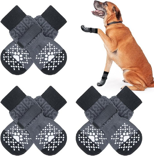 BEAUTYZOO Anti-Slip Dog Socks,Dog Shoes for Hot/Cold Pavement,Paw Protectors with Grips 3 Pairs for Puppy Small Medium Large Senior Old Dogs,Dog Socks to Prevent Licking and Hardwood Floor Protection