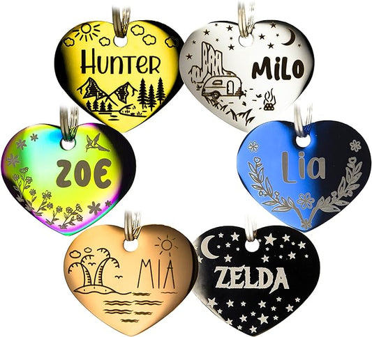 Personalized Dog Tag with 5 Lines of Custom Deep Engraved Durable Stainless Steel Pet ID Name Tag Designer Regular Size Heart