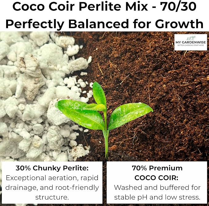 Coco Perlite - Coco Coir Perlite Mix - 70/30 Growing Media - Hydroponic, Indoor & Outdoor, Grow Bags & House Plants (5 quarts)